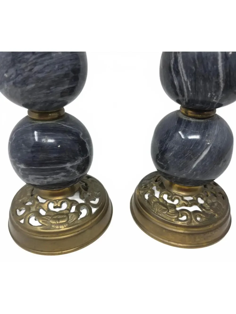 Vintage Indian Brass Marble Pricket Candlesticks Pair 12.25 Inch